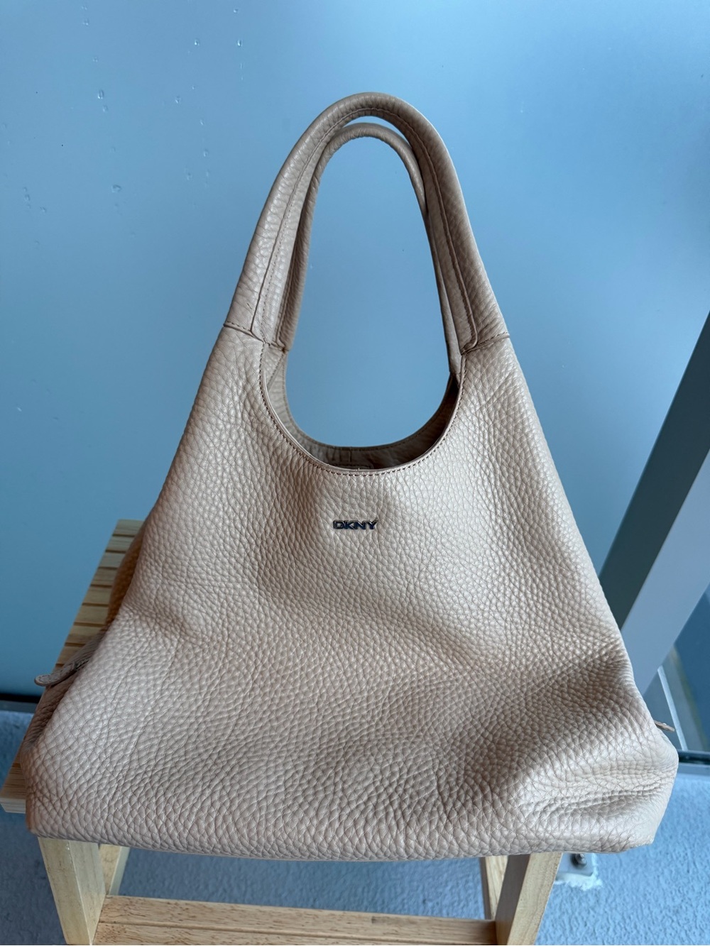 DKNY Pebbled Leather Shoulder Bag in Light Tan